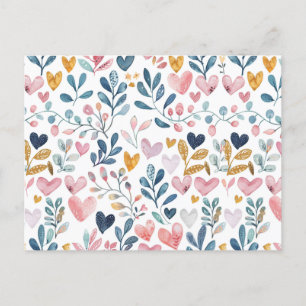 Hearts in Watercolor Postcard