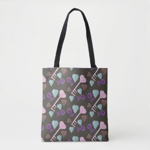 Hearts Key Locket Hand Watercolored Tote Bag