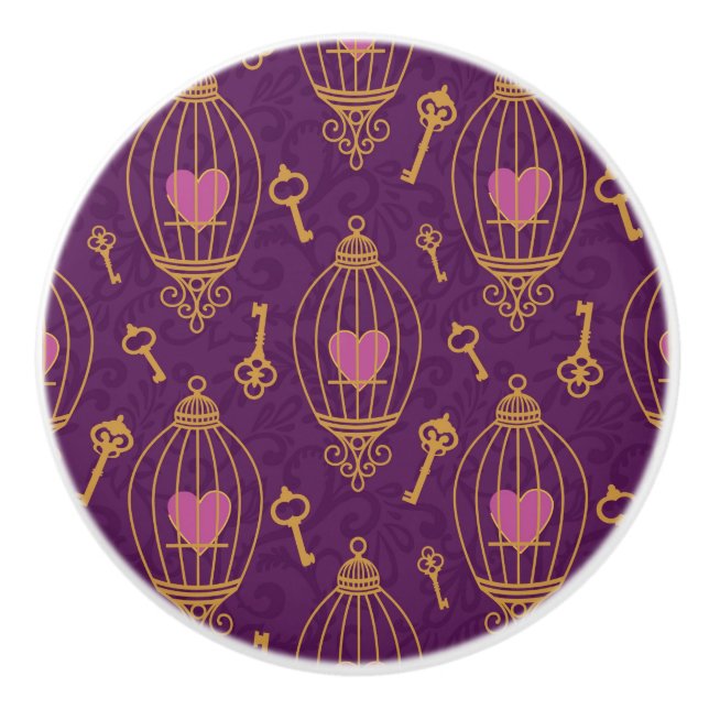 Hearts-keys-pattern Ceramic Knob (Front)