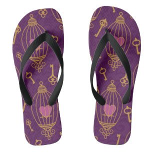 Hearts-keys-pattern Flip Flops