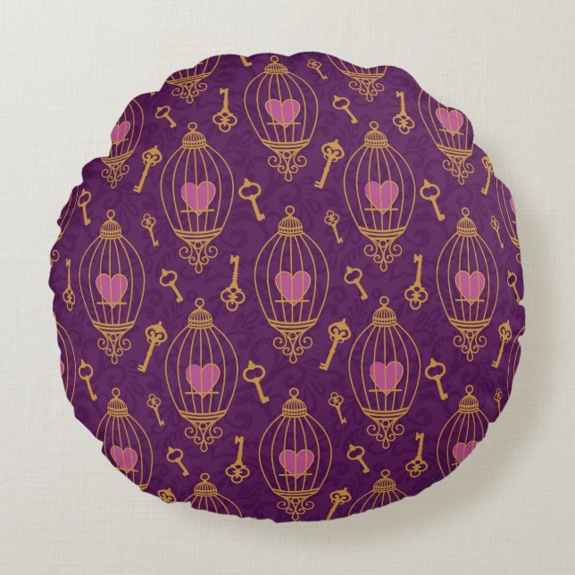 Hearts-keys-pattern Round Cushion (Front)