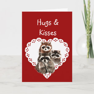 Hearts & Kisses from Kids with Racoon Valentine Holiday Card