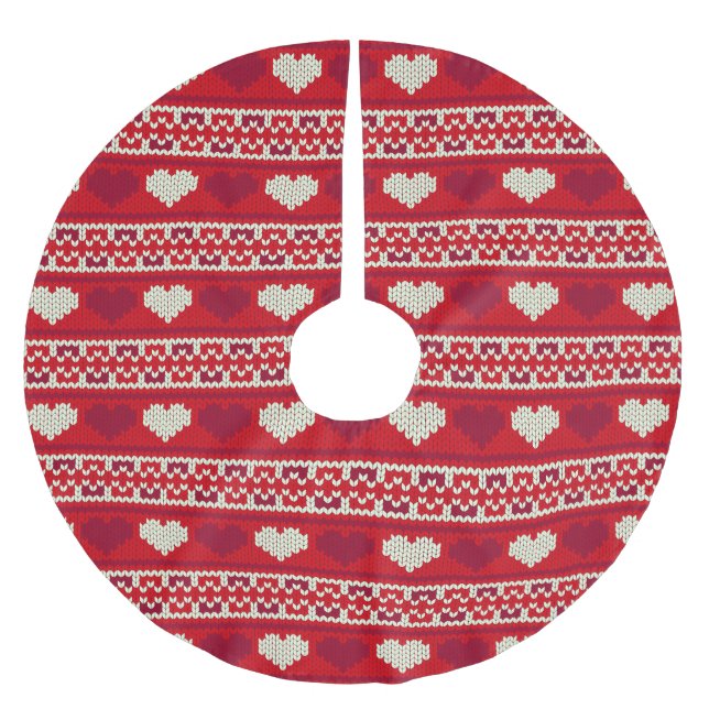 Hearts knitting seamless pattern 1 + your ideas brushed polyester tree skirt (Front)