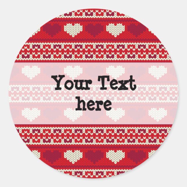 Hearts knitting seamless pattern 1 + your ideas classic round sticker (Front)