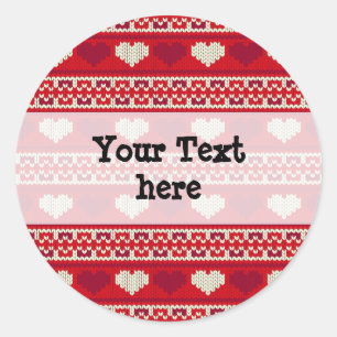 Hearts knitting seamless pattern 1 + your ideas classic round sticker