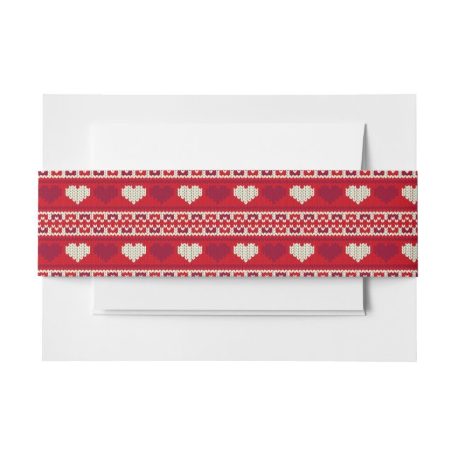 Hearts knitting seamless pattern 1 + your ideas invitation belly band (Front Example)