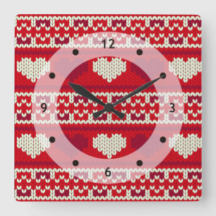 Hearts knitting seamless pattern 1 + your ideas square wall clock