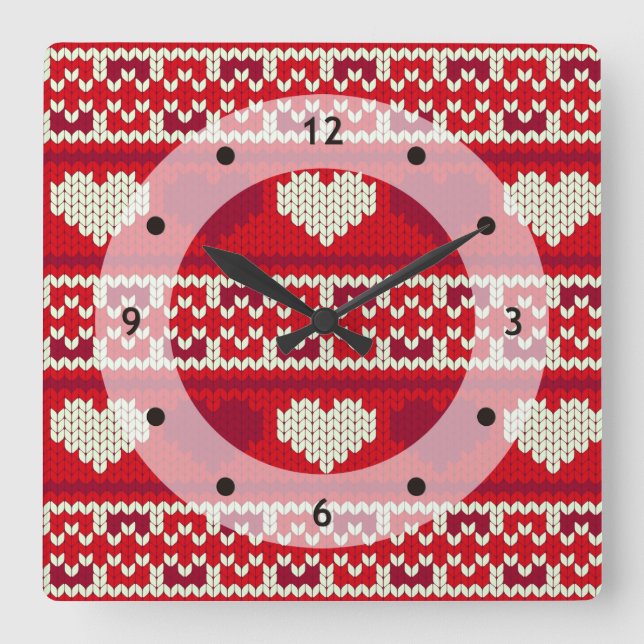 Hearts knitting seamless pattern 1 + your ideas square wall clock (Front)
