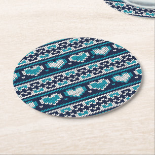 Hearts knitting seamless pattern 2 + your ideas round paper coaster