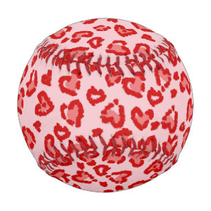 Hearts Leopard Pattern in Red on Blush Baseball