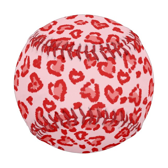 Hearts Leopard Pattern in Red on Blush Baseball (Front)