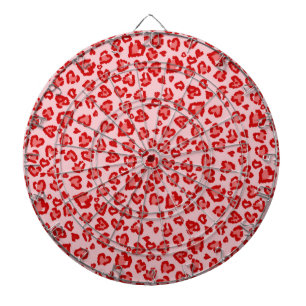 Hearts Leopard Pattern in Red on Blush Dartboard