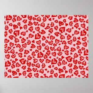 Hearts Leopard Pattern in Red on Blush Poster