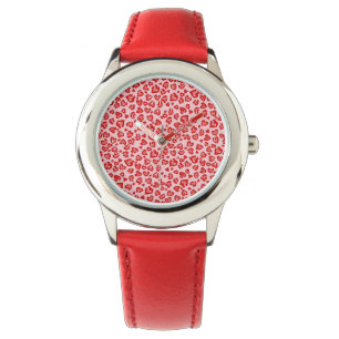 Hearts Leopard Pattern in Red on Blush Watch