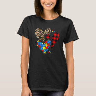 Hearts Leopard Plaid Buffalo Girls Kids Autism Awa T-Shirt