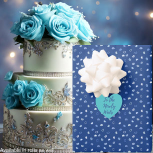 Hearts - Light Blue on Dark Blue Background Wrapping Paper Sheet