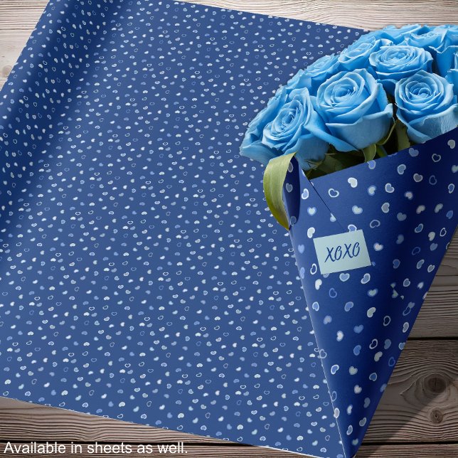 Hearts - Light Blue on Dark Blue - Rolls Wrapping Paper (Hearts - 1Light Blue on Dark Blue - Rolls Wrapping Paper-Roses-by Leapfroglisics Shop)