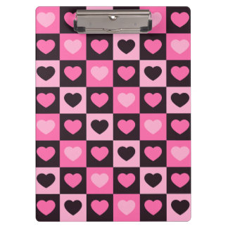 Hearts light pink hot pink dark burgundy Chequered Clipboard