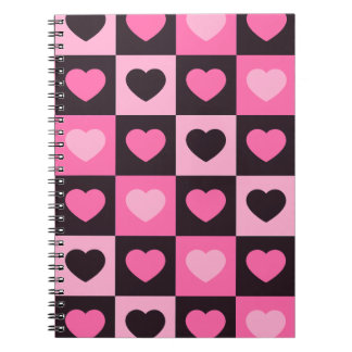 Hearts light pink hot pink dark burgundy Chequered Notebook