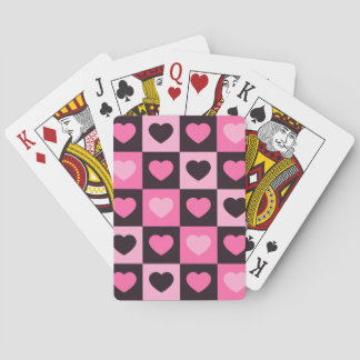 Hearts light pink hot pink dark burgundy Chequered Playing Cards