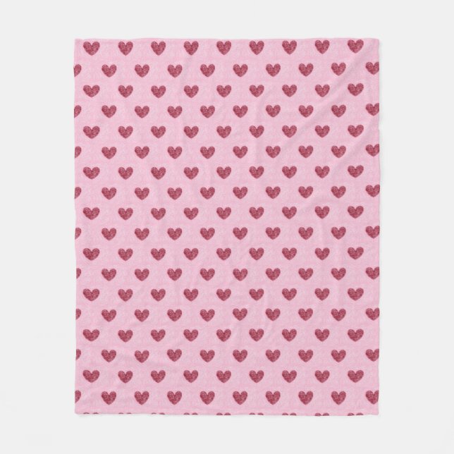 Hearts Lil' Sweetheart Red Pink Faux Fuzzy Design Fleece Blanket (Front)