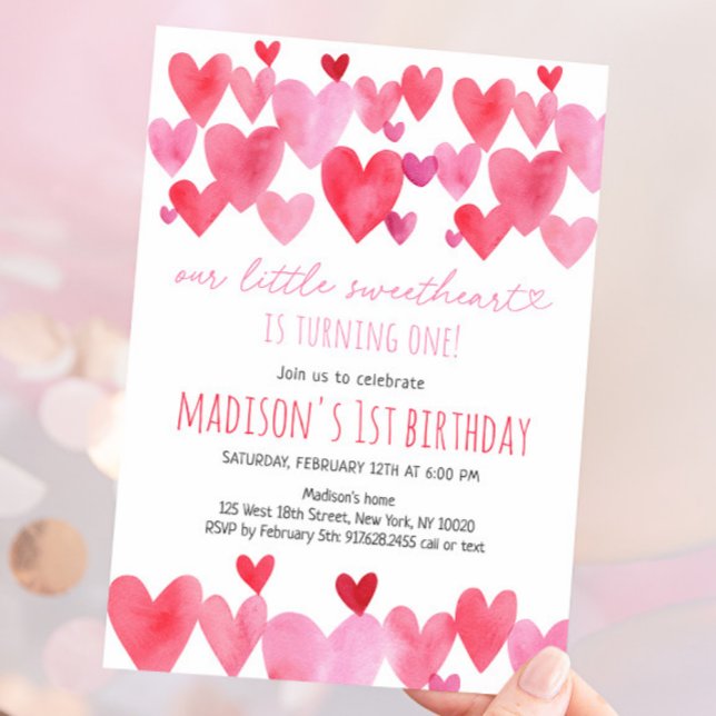 Hearts Little Sweetheart First Birthday Invitation (Creator Uploaded)