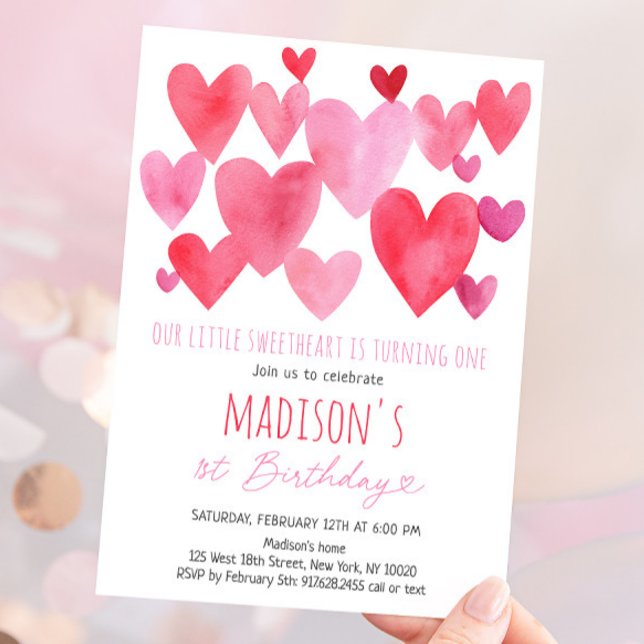Hearts Little Sweetheart First Birthday Invitation (Creator Uploaded)