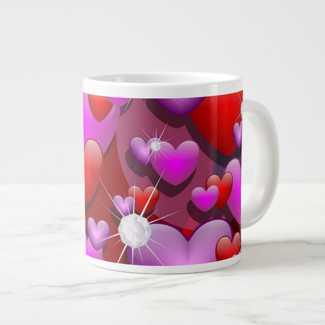 Hearts Love and Diamonds Large Coffee Mug (Front Right)