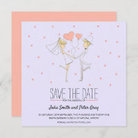 Hearts Love Bride and Groom Cartoon Save The Date