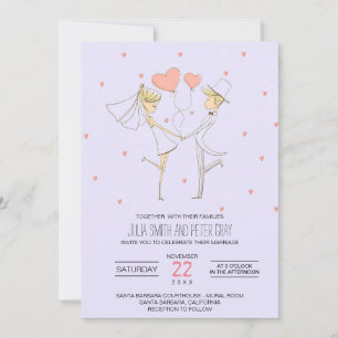 Hearts Love Bride and Groom Cartoon Wedding Invitation