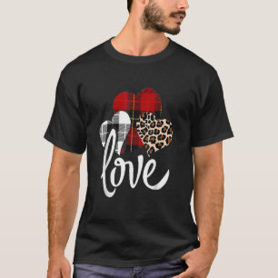 Hearts Love Leopard Buffalo Plaid Valentines Day W T-Shirt