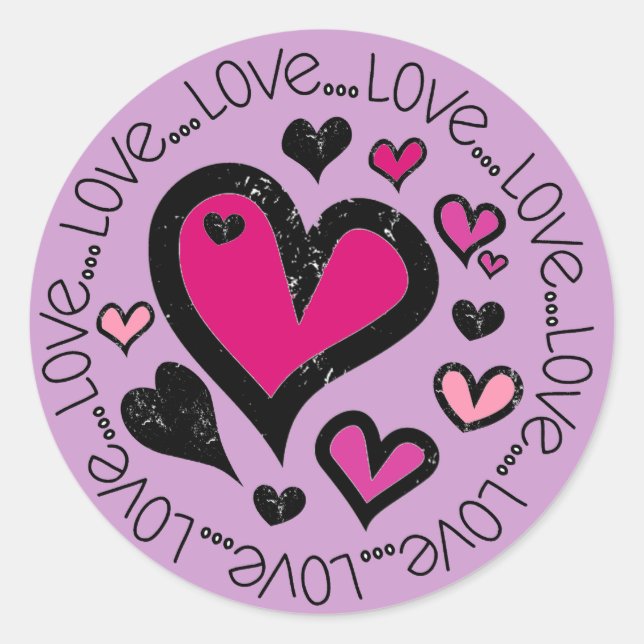 Hearts Love Love Love Classic Round Sticker (Front)