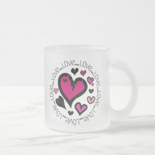 Hearts Love Love Love Frosted Glass Coffee Mug