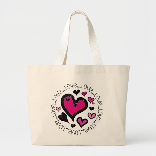 Hearts Love Love Love Large Tote Bag (Front)