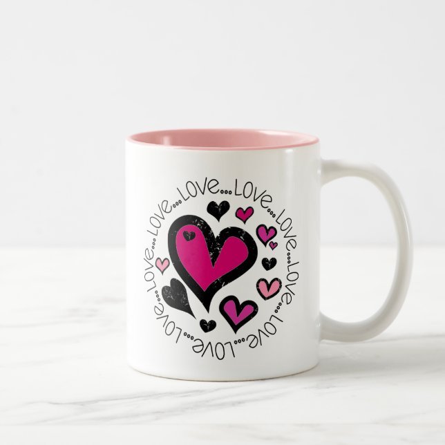 Hearts Love Love Love Two-Tone Coffee Mug (Right)