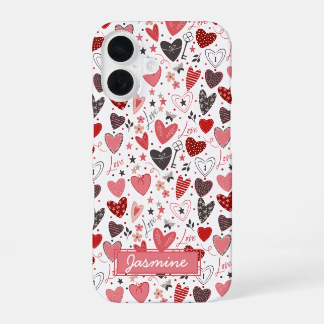 Hearts Love Pattern iPhone 16 Case (Back)