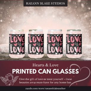 Hearts & Love Printed Can Glasses