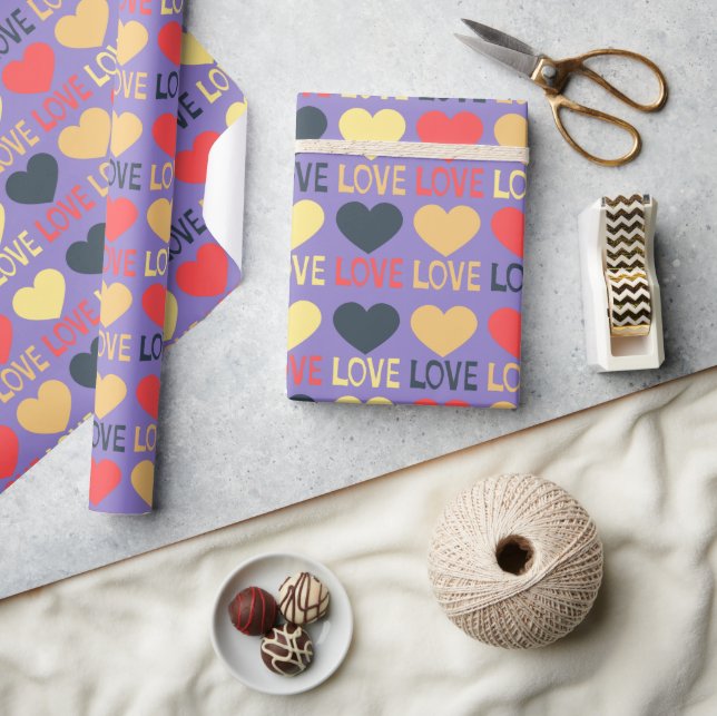 Hearts Love Typography Cute Valentine's Day Wrapping Paper (Crafts)