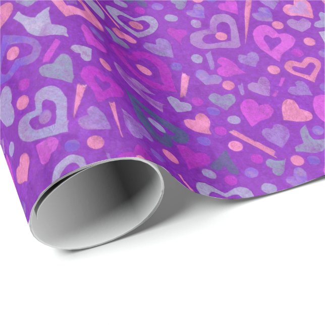 Hearts Love Valentine Paper Collage Pattern Purple (Roll Corner)