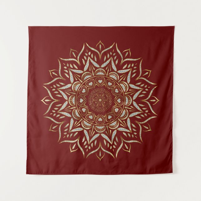 Hearts mandala faux glitter texture tapestry (Front)