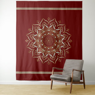 Hearts Mandala On a Black Background Tapestry