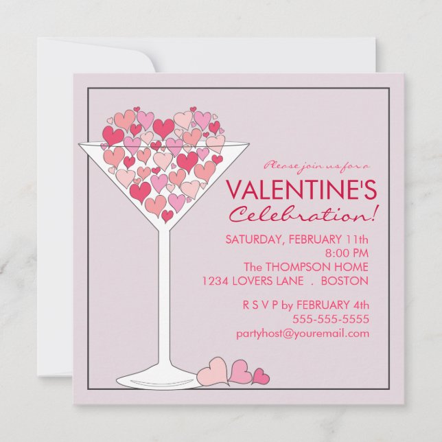 Hearts Martini Valentines Day Party Invitation (Front)