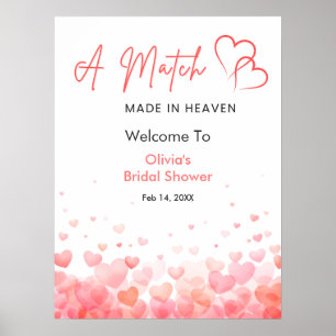 Hearts Match Made in Heaven Bridal Shower Welcome Poster