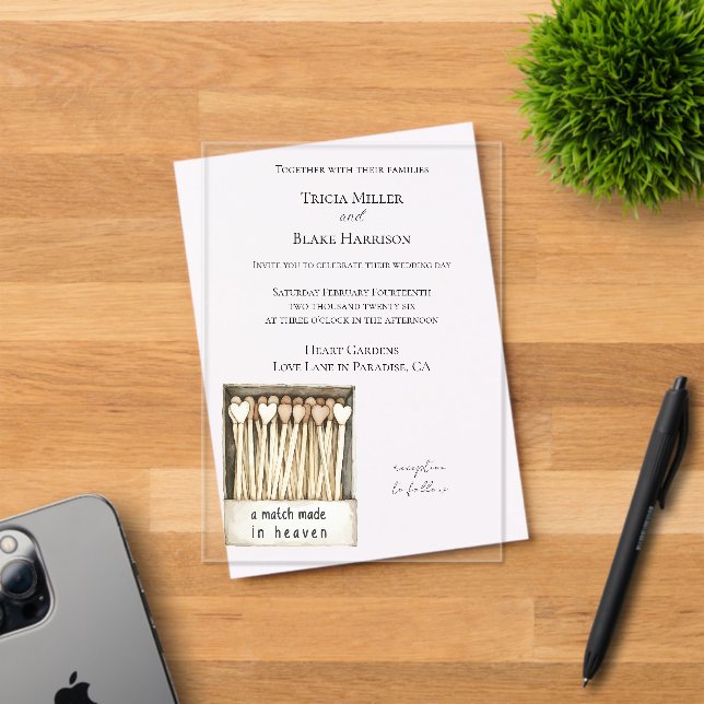Hearts Match Made in Heaven Wedding   Acrylic Invitations (Insitu (Invitation Card))