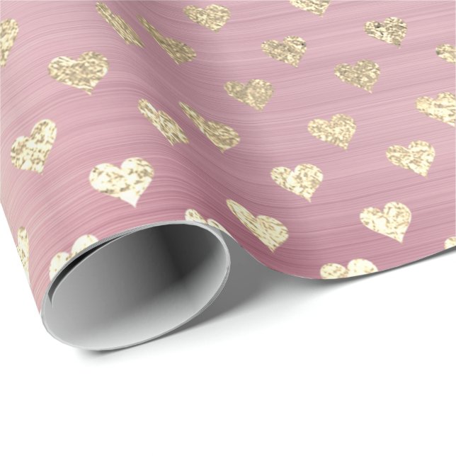 Hearts Metallic Pink  Rose Blush Gold Powder Wrapping Paper (Roll Corner)