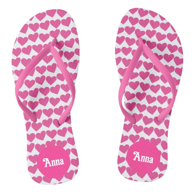 HEARTS Modern Groovy Love Bridesmaids Bride Custom Flip Flops (Footbed)