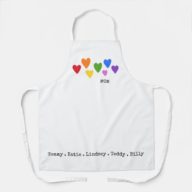 Hearts MOM Children NAMES Family Fun Mothers Day Apron (Front)
