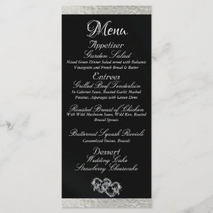 Hearts & Monogram - Black/Silver Wedding Menu