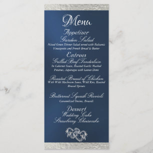 Hearts & Monogram - Blue/Silver Wedding Menu