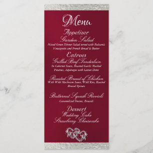 Hearts & Monogram - Burgundy/Silver Wedding Menu